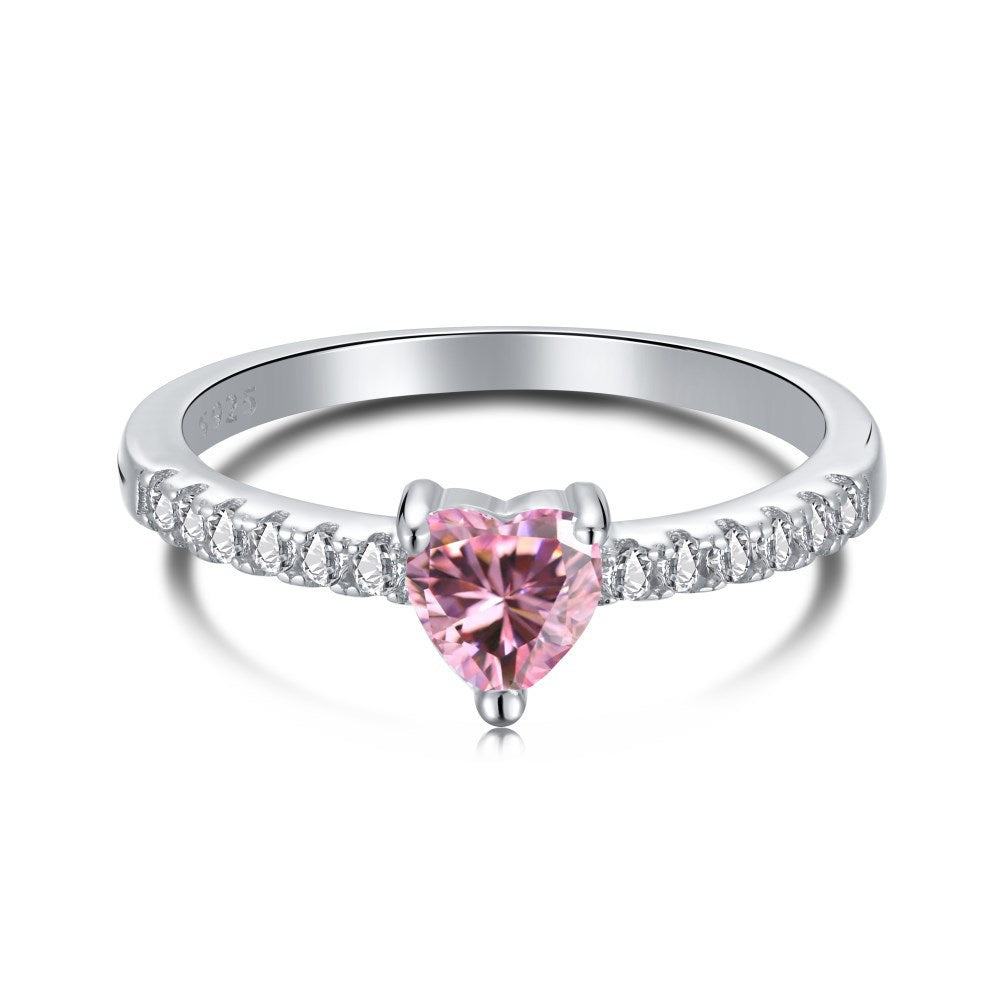 Wholesale Row Diamond Lovely Peach Heart Sterling Silver Ring